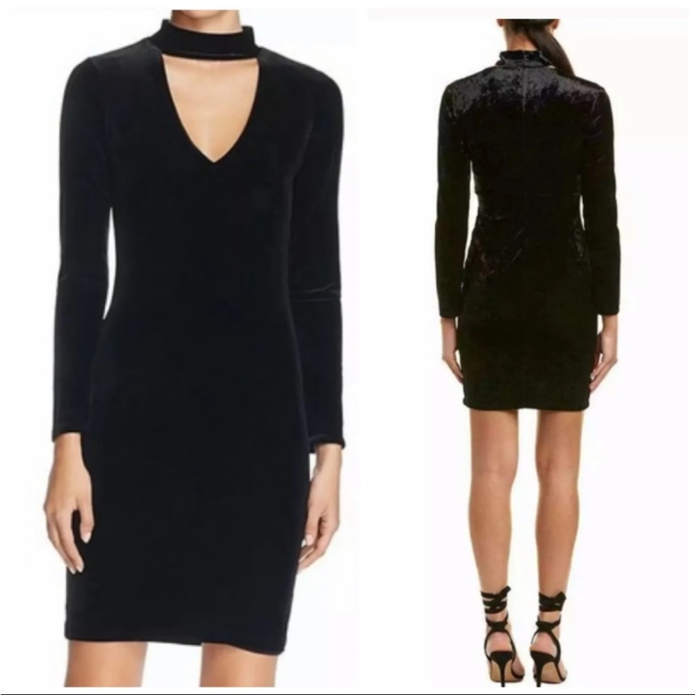 NWT BARDOT Bloomingdales XS Black Velvet Long Sleeve Fitted Evening Choker Dress